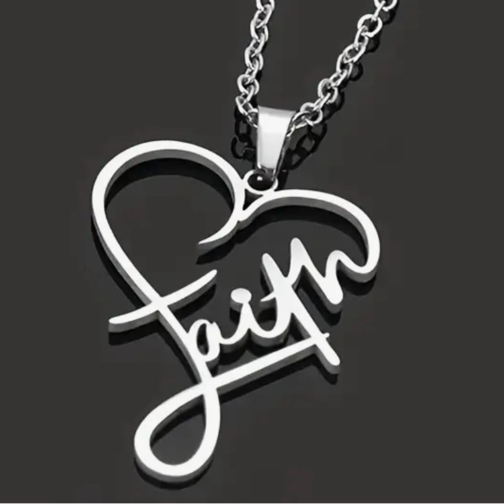 Silver color necklace with FAITH charm.